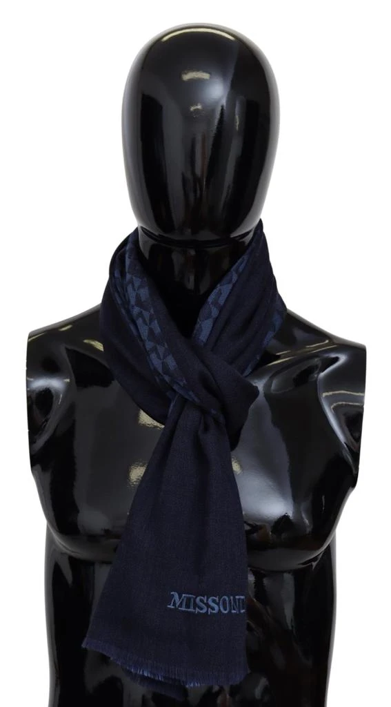Missoni Missoni Navy Wool Knit  Neck Wrap Fringe Shawl 's Scarf 1