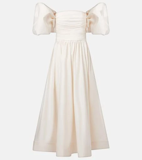 chinese dress ladies Leo Lin Matilda Puff Sleeve Midi Dress in Twilight Print in White – Coco &  Lola main image 1