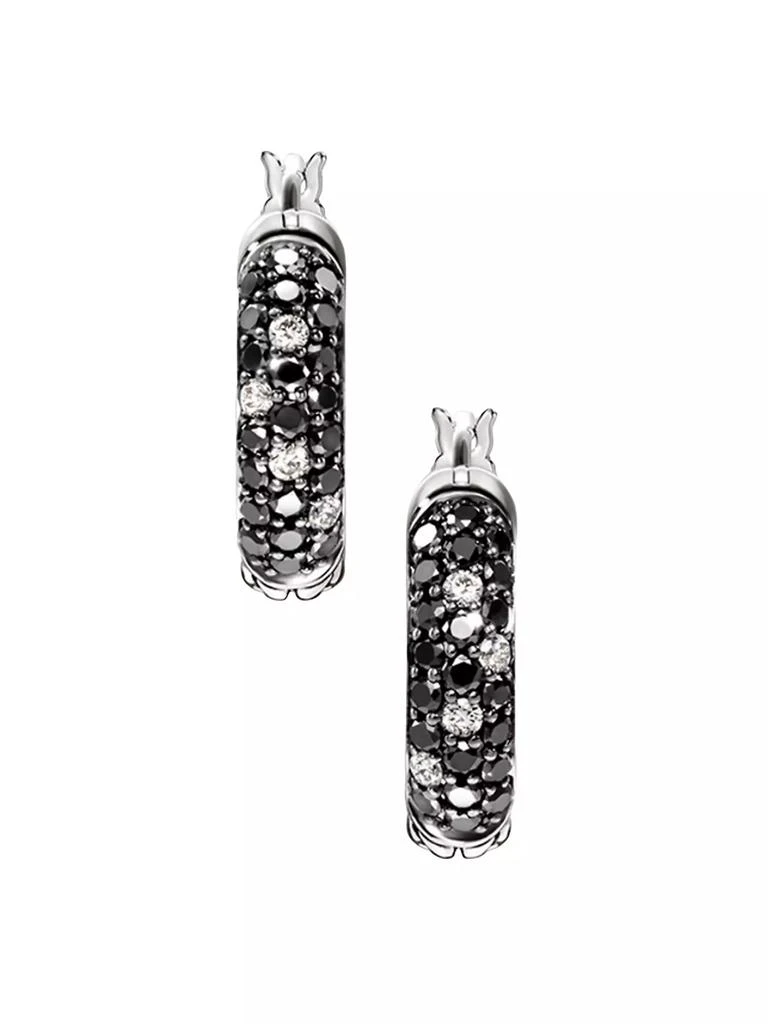 John Hardy JH Essentials Sterling Silver & 0.39 TCW Black & White Diamond Pavé Hoop Earrings 1