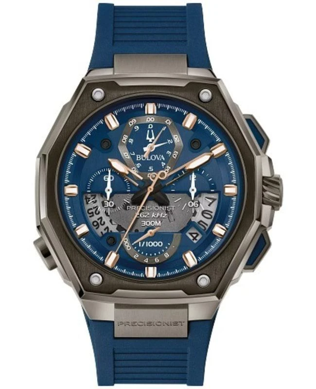 Bulova Bulova Precisionist Blue Chronograph Dial Rubber Strap Men's Watch 98B357 1
