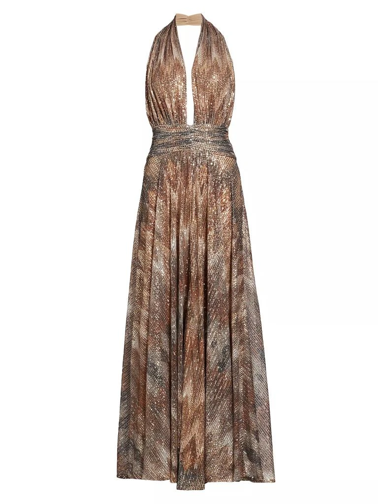 Ramy Brook Reyna Abstract Sequined Halterneck Gown 1