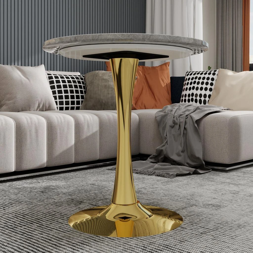Streamdale Furniture Streamdale Gold 27.6" Mid-Century Modern Coffee/Dining Table with Round Marble Top. 3
