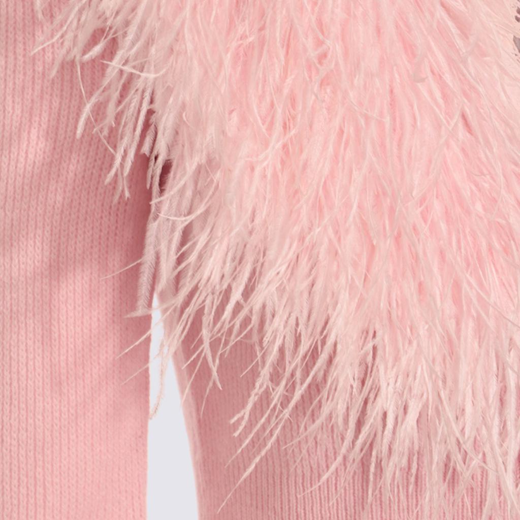 BLUMARINE ピンクファー付きカーディガン 高級☆Blumarineブルマリン☆ファートリミングカーディガン装飾ピンク