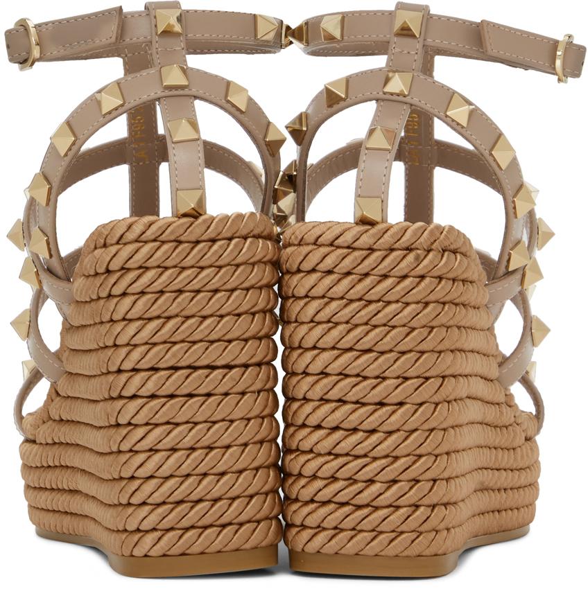Valentino Garavani Taupe Rockstud Wedge Sandals