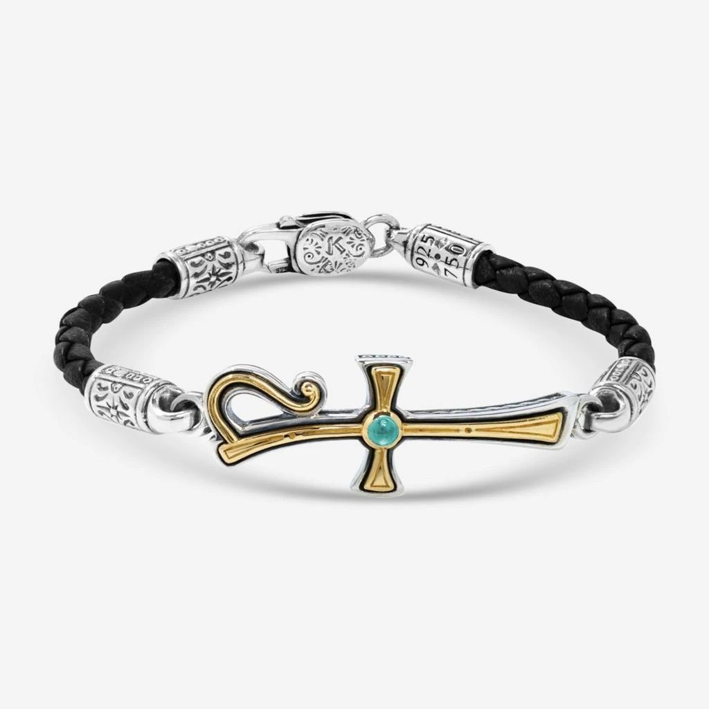 Konstantino Konstantino Dome Sterling Silver 
18K Yellow Gold Blue Spinel Leather Bracelet BKJ701-478-BLK-copy