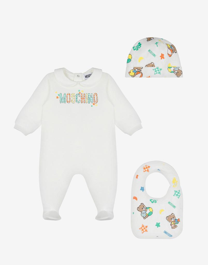 ベビーロンパース・カバーオール Moschino Bodysuit Set With Gag And Hat Moschino Baby printed cotton bodysuit and hat set - Baby