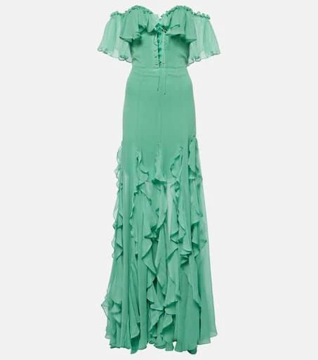Costarellos Off-shoulder corset silk gown 1