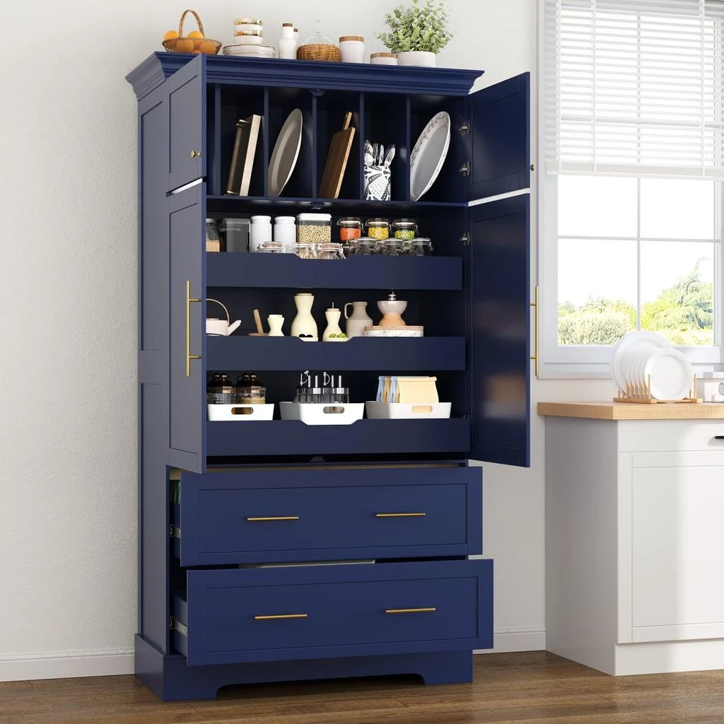 Streamdale Furniture Streamdale Farmhouse 40"x18"x72.6" Kitchen Pantry, 4 Doors, Blue