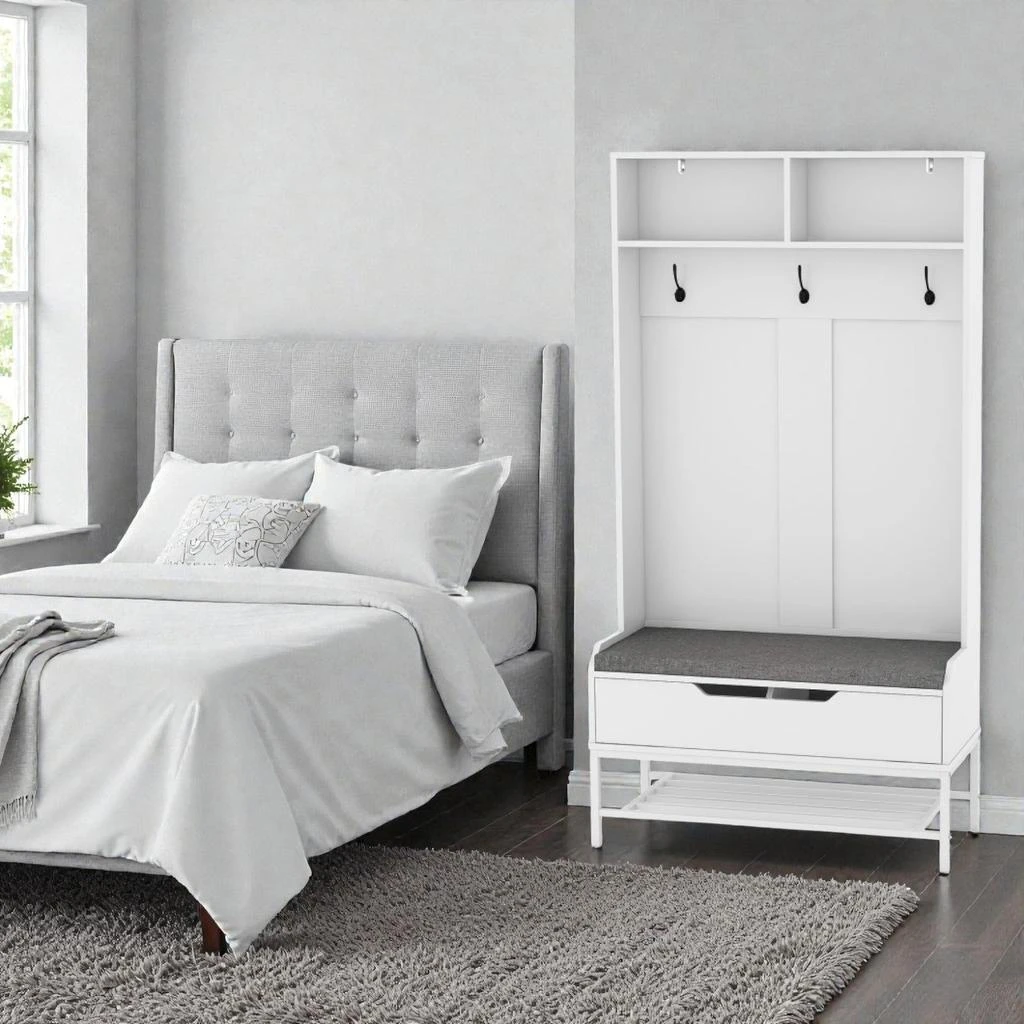 Hivvago Tall Hallway Organizer with Padded Bench, Coat Hooks, and Shoe Rack, 69" All-Purpose Unit