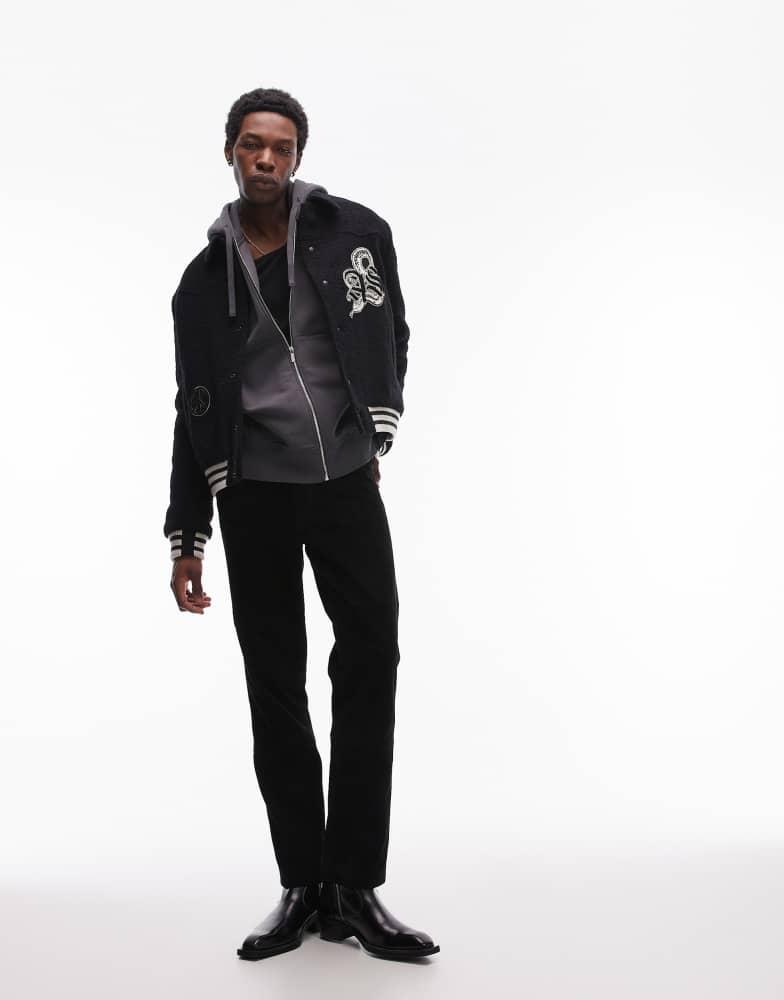 ALL SAINTS AllSaints Ambaum graphic patch bomber jacket in black
