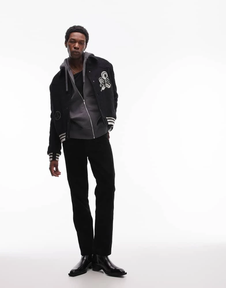 ALL SAINTS AllSaints Ambaum graphic patch bomber jacket in black 2