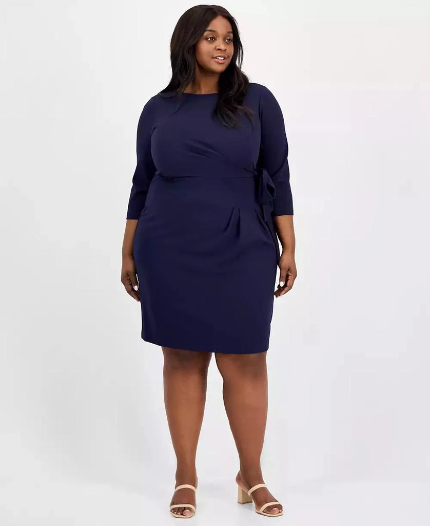 Tahari Tahari Plus Size Side-Tie Back-Belted 3/4-Sleeve Dress 1