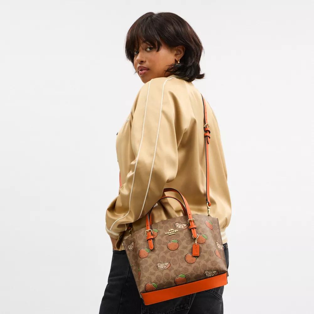 Mollie Tote Bag 25 In Signature Canvas With Orange Print