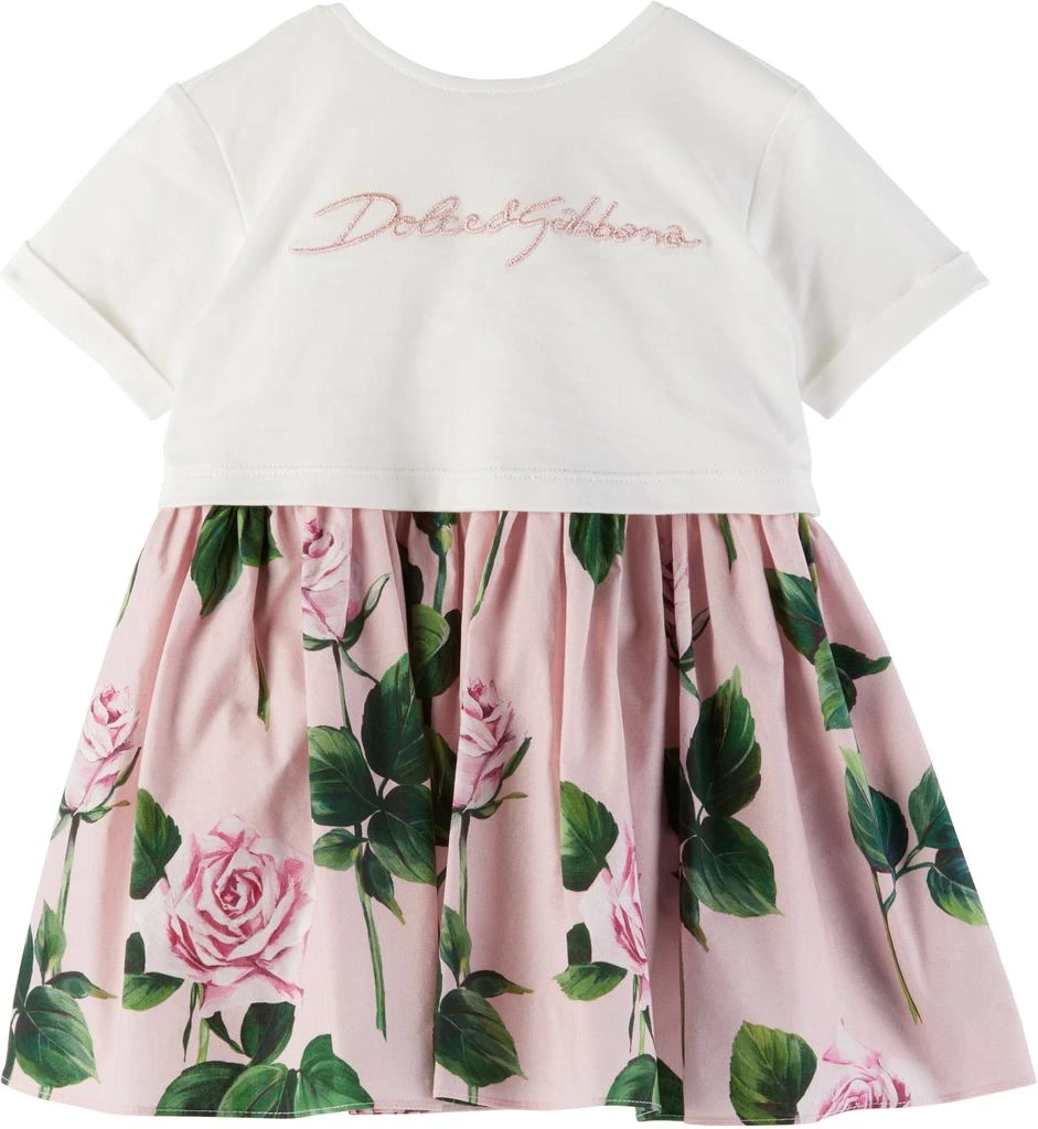 Dolce & Gabbana Baby Pink Rose-Print Poplin Jersey Dress & Bloomers Set 2