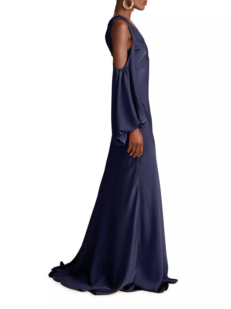 Halston Binnie Satin Balloon-Sleeve Gown 4