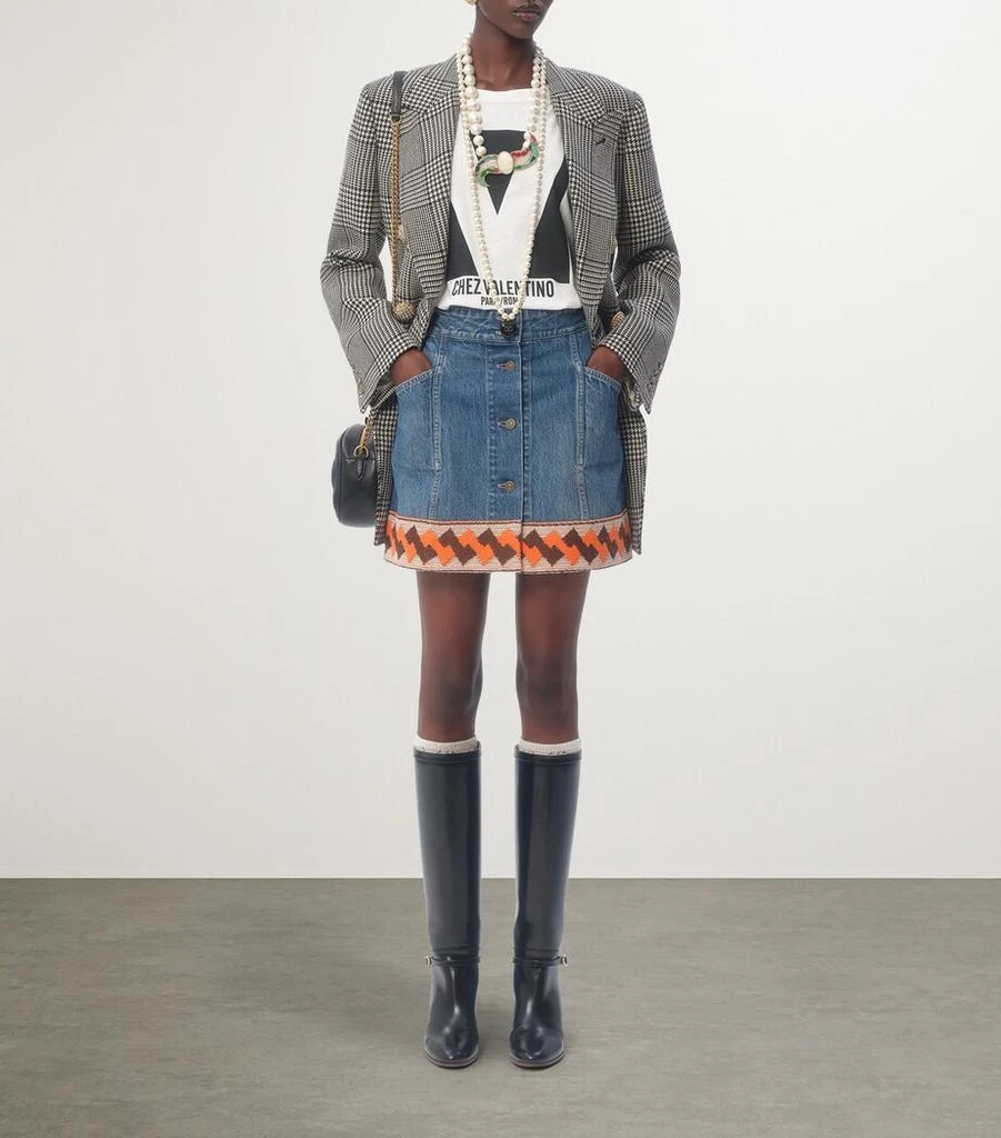 Valentino Embroidered Mini Denim Skirt 6