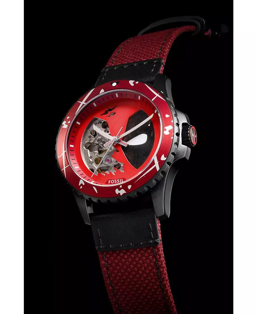 Fossil Unisex Marvel x Limited Edition Automatic Red and Black Nylon and Leather Watch, 42mm 7