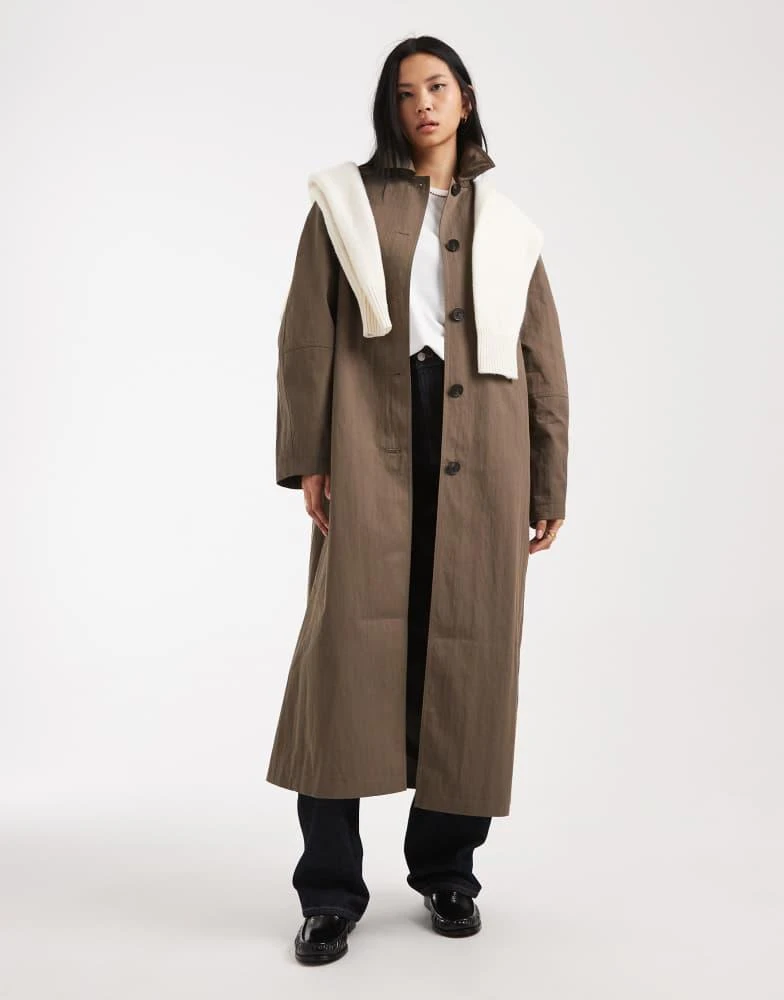 ASOS ASOS DESIGN Tall pleat detail longline trench in mushroom
