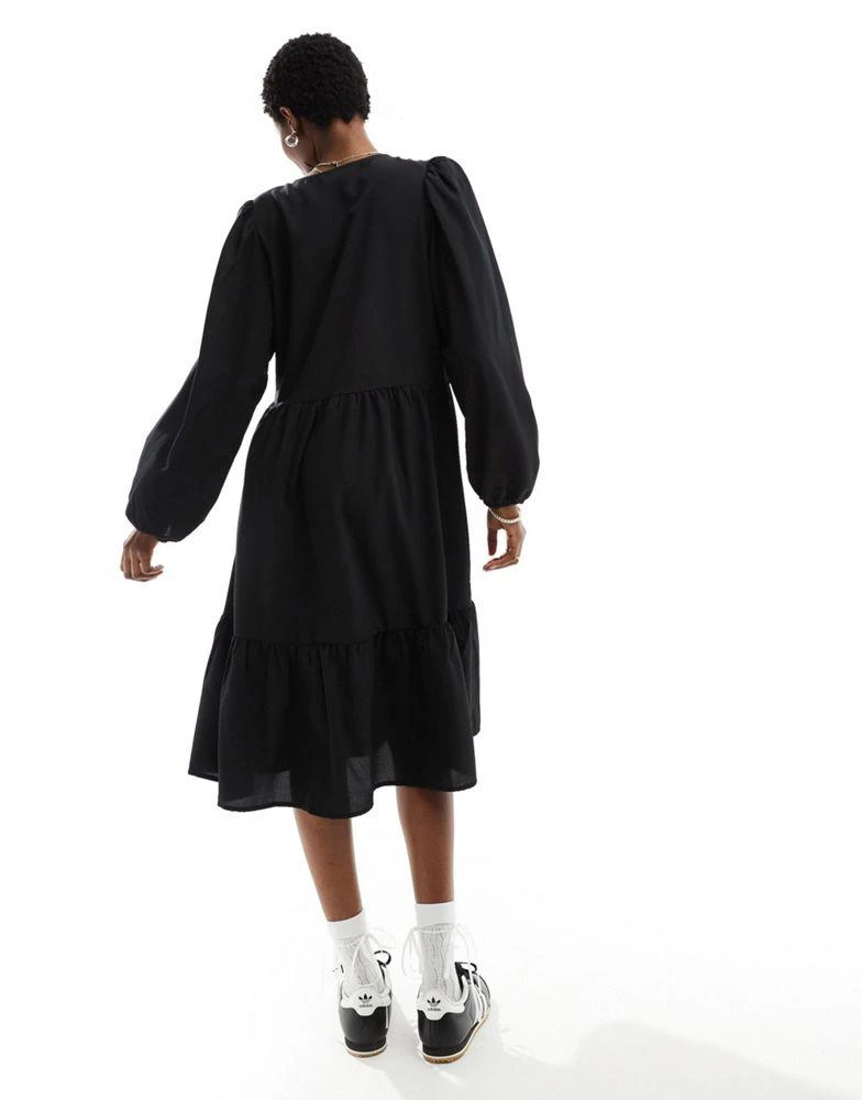 Monki Monki long sleeve wrap midi dress in black 4