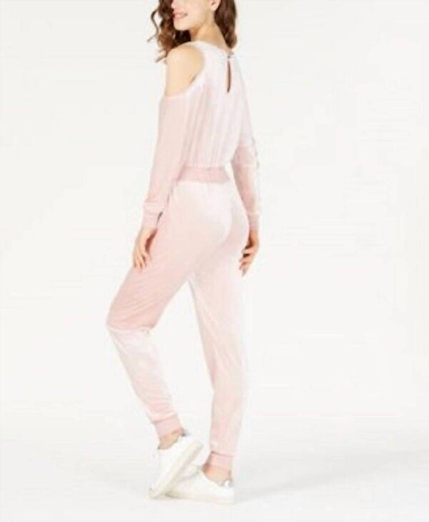 Material Girl Material Girl - Velour Cold Shoulder Stretch Waist Jumpsuit