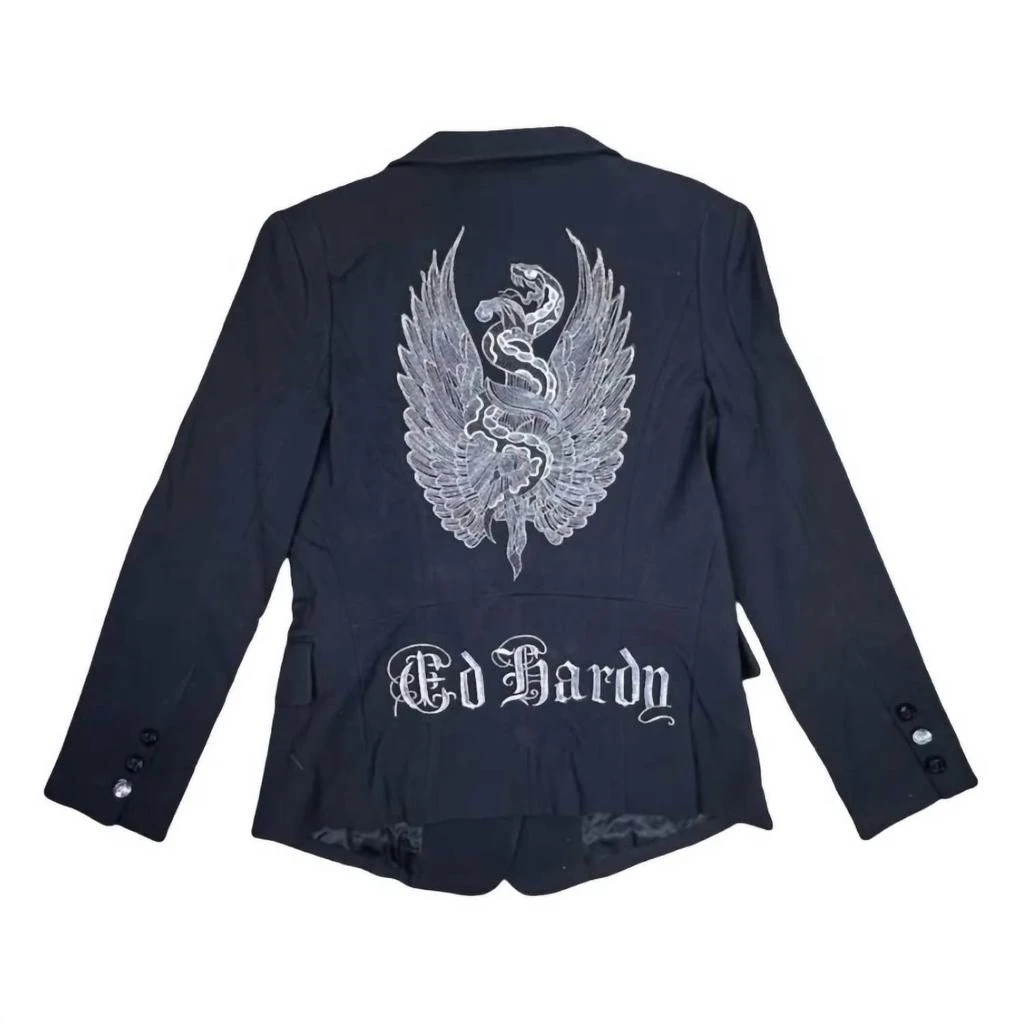 Ed Hardy Women's Double Breasted Embroidered Blazer In Black 5