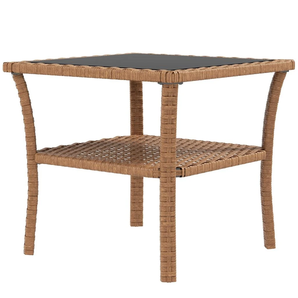 Hivvago PE Wicker Patio End Table with Glass Top