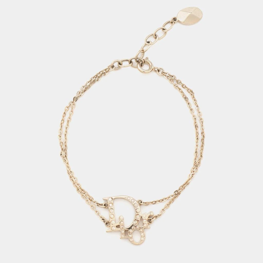 Dior Dior Oblique Charm Crystals Gold Tone Double Chain Bracelet 1