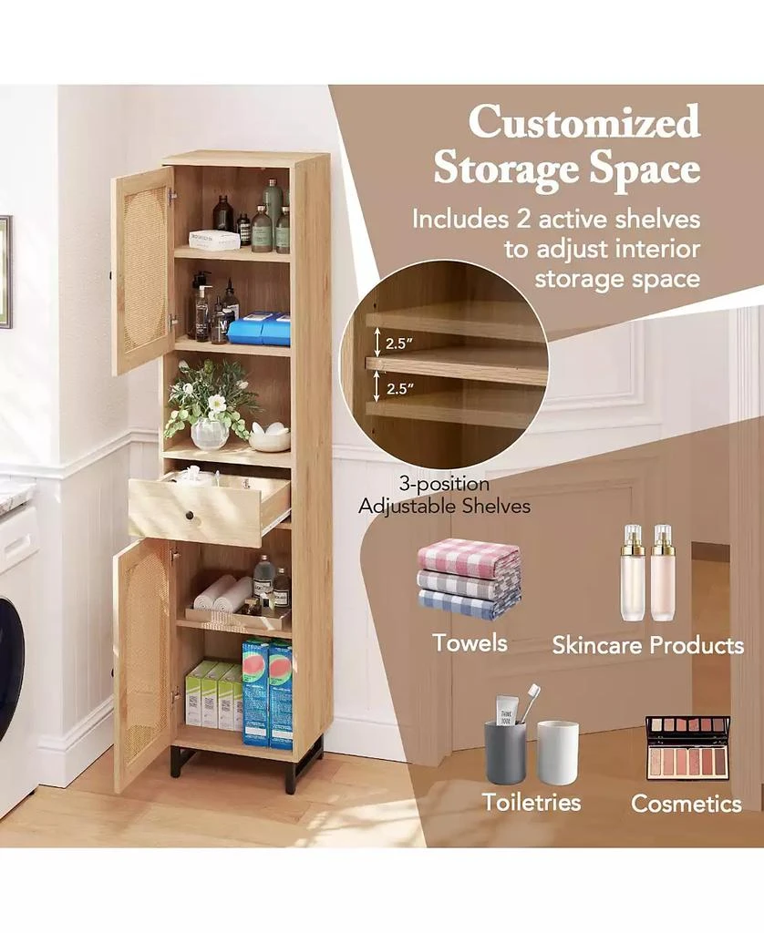 Slickblue Bathroom Cabinet PE Rattan Floor Cabinet with 2 Doors 8