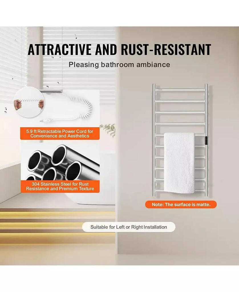 Ecooso 10 Bars Towel Warmer Rack, Wall Mounted Heated Towel Rack for Bathroom 8