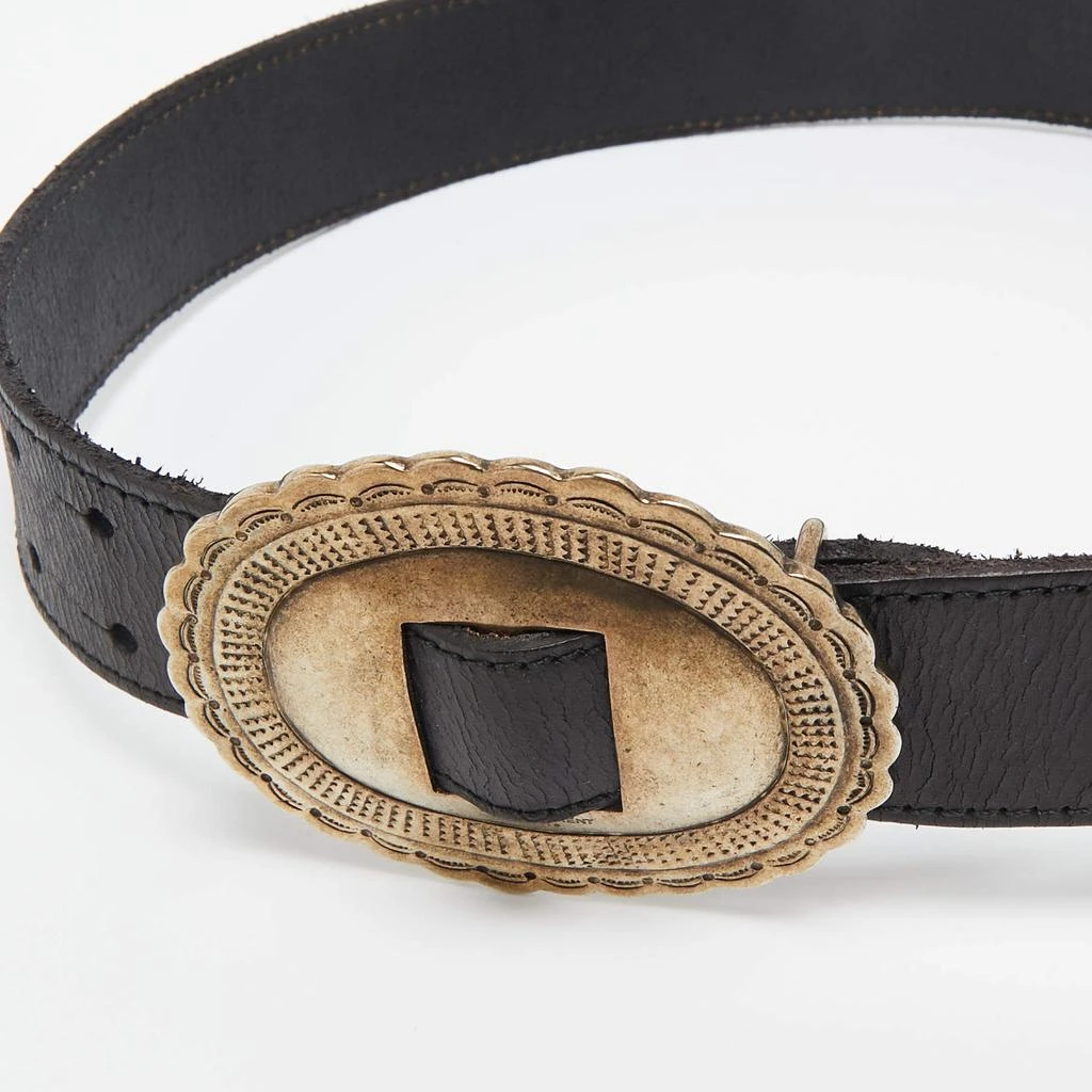 Saint Laurent Paris Saint Laurent Black Leather Oval Buckle Belt  3