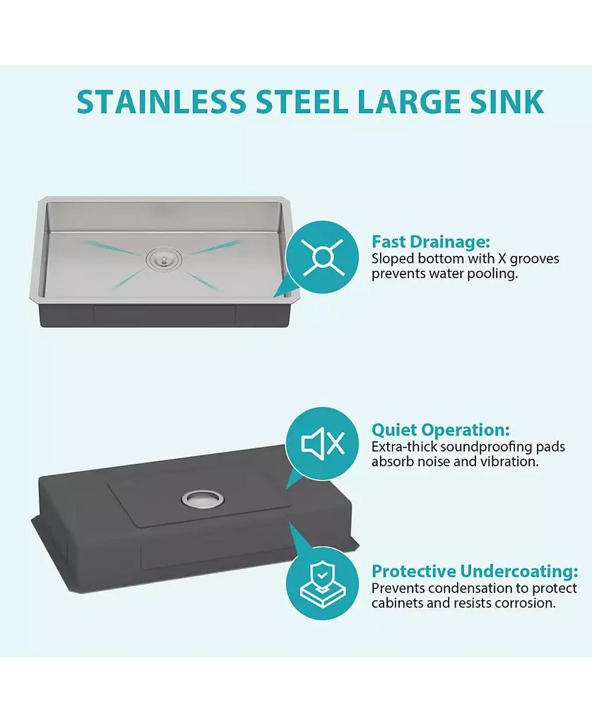 Flynama 30x18x5.5inch ADA Compliant Kitchen Sink Undermount Stainless Steel Single Bowl 16 Gauge 9