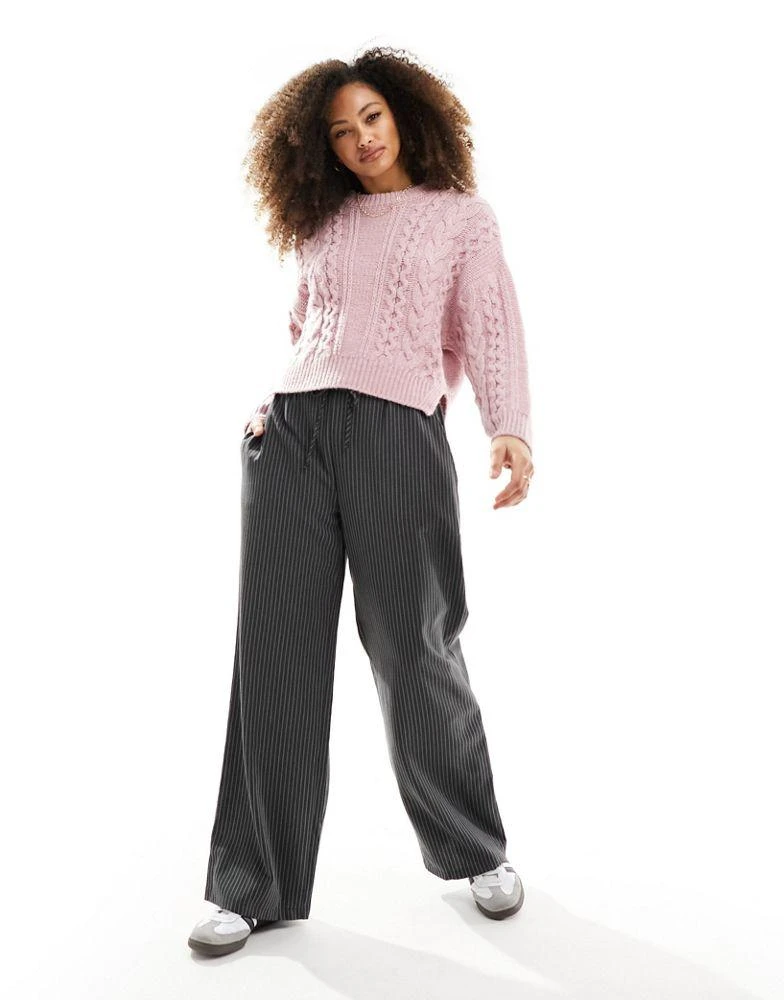 ASOS ASOS DESIGN crew neck cable jumper in pink 3
