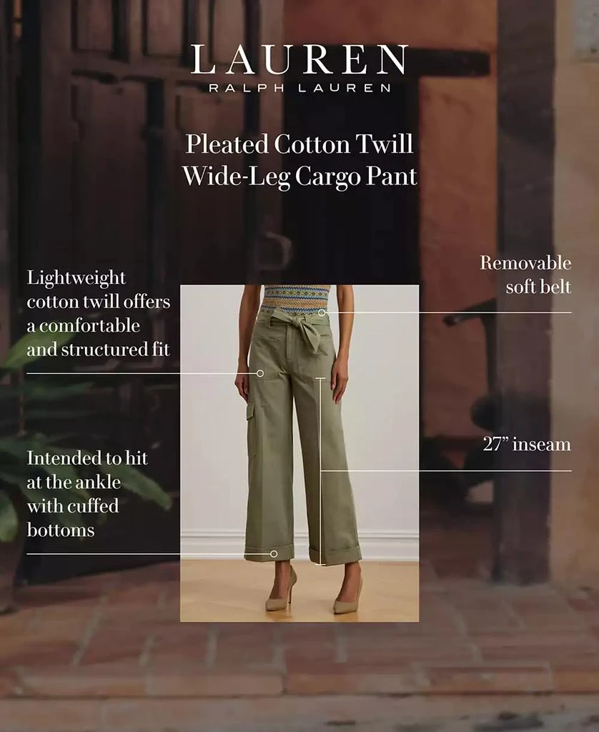 Ralph Lauren Women's Pleated Cotton Twill Wide-Leg Cargo Pants, Regular & Petite 3
