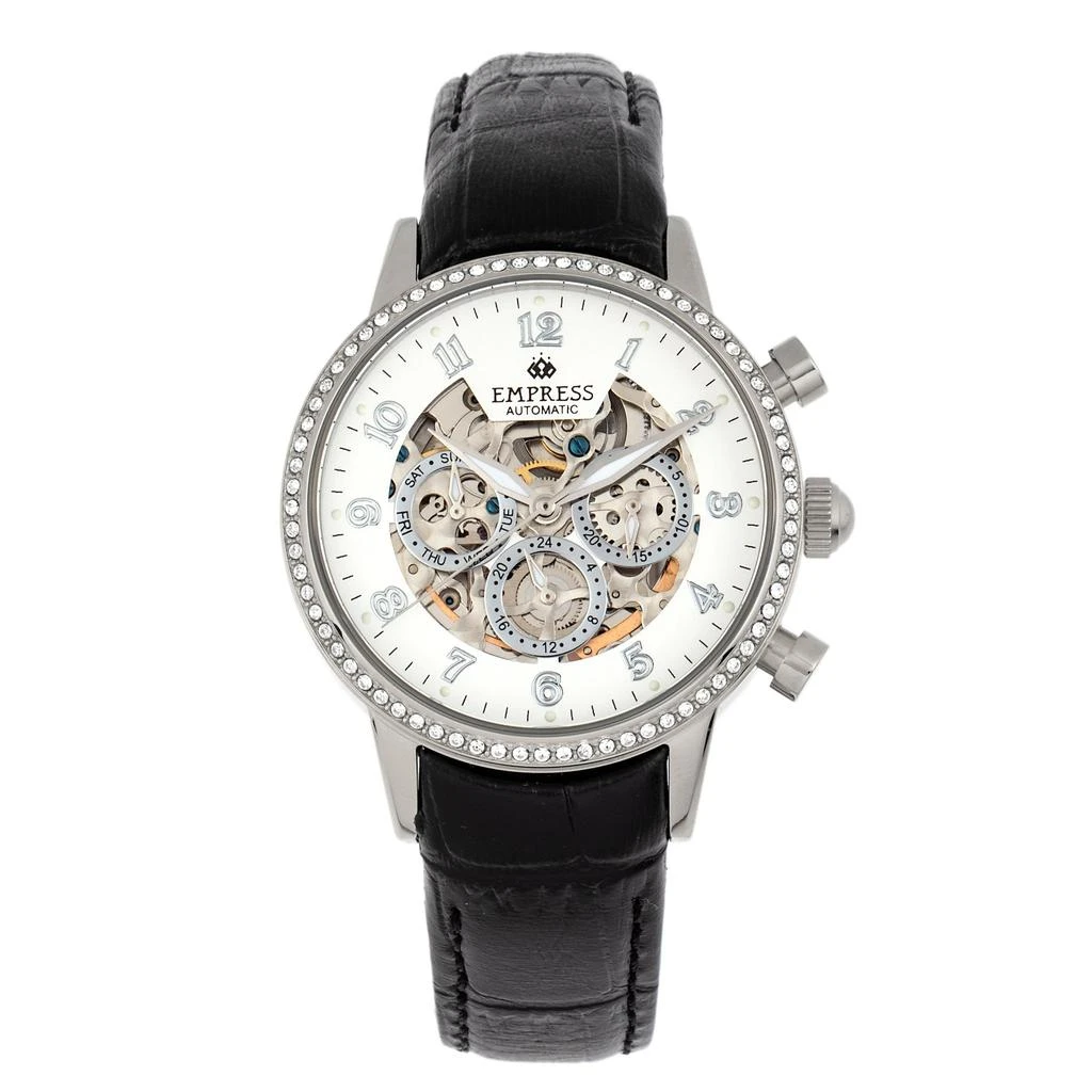 Empress Beatrice Automatic Skeleton Dial Leather-Band Watch with Day & Date 7