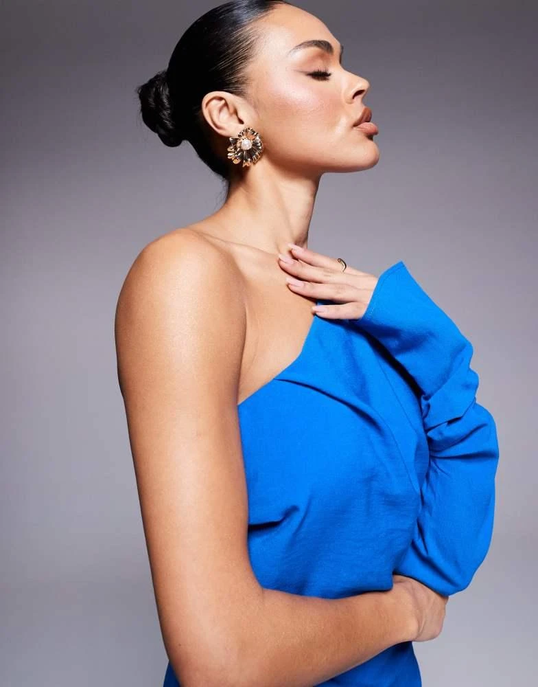 ASOS ASOS DESIGN one shoulder drape midaxi dress in bright blue 2