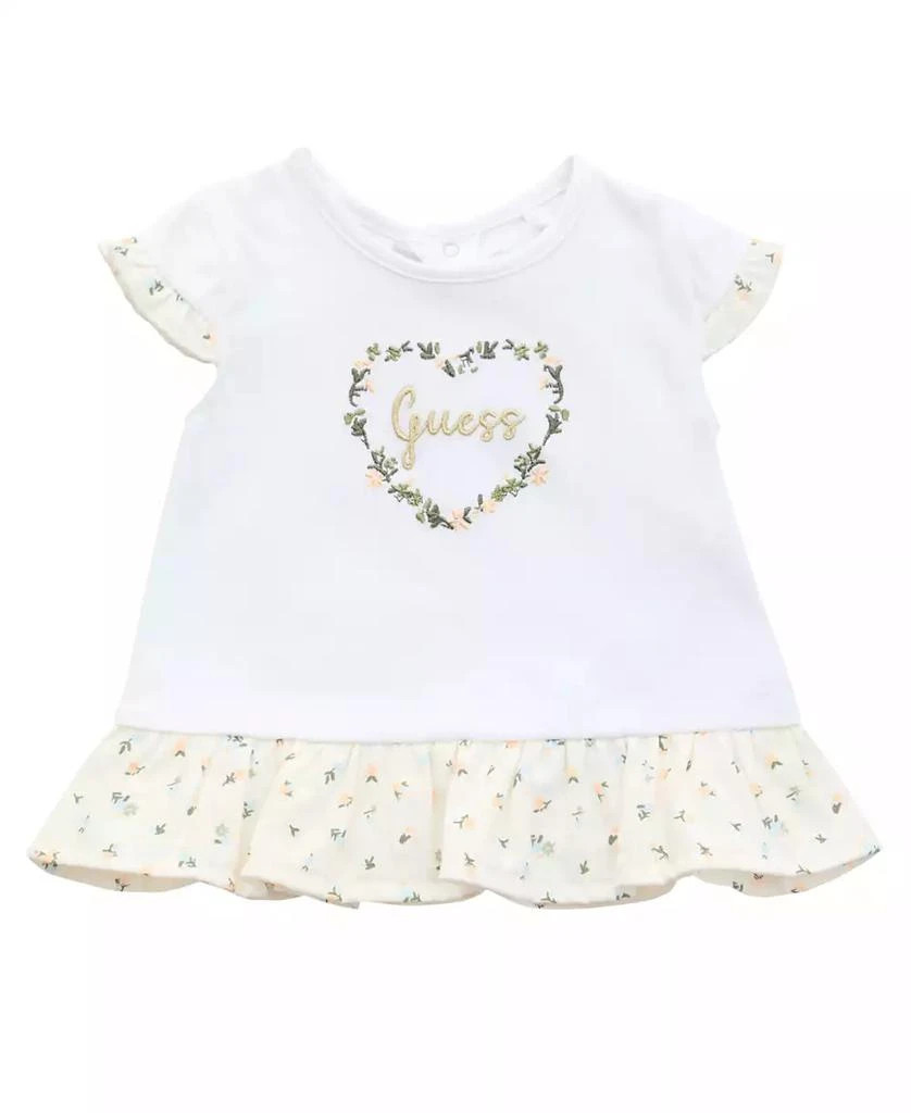 GUESS Baby Girls 3-Piece Short Sleeve T-Shirt, Shorts, and Bucket Hat Set 3