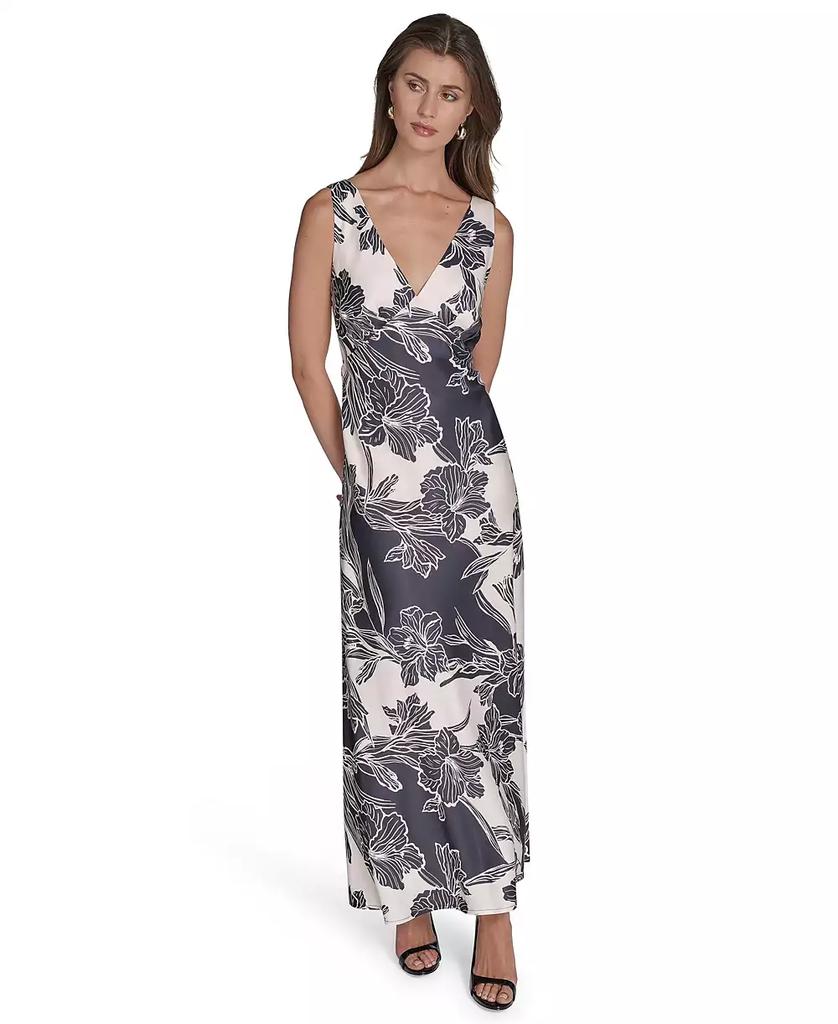 HALSTON Women's V-Neck Sleeveless Satin Gown