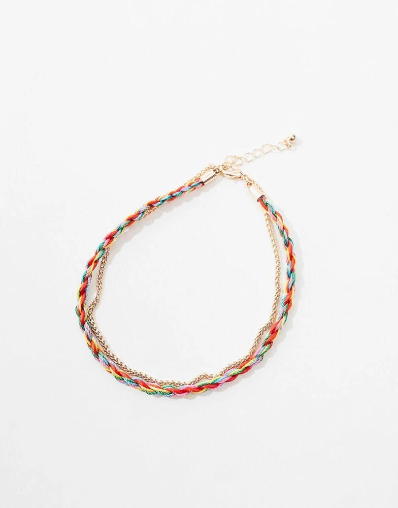 ASOS ASOS DESIGN Curve multirow anklet with twisted thread and fine chain in gold tone 3