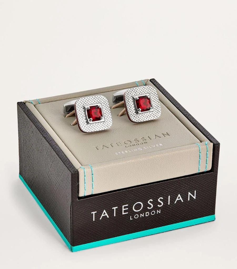 Tateossian Sterling Silver and Red Garnet Refratto Cufflinks 3