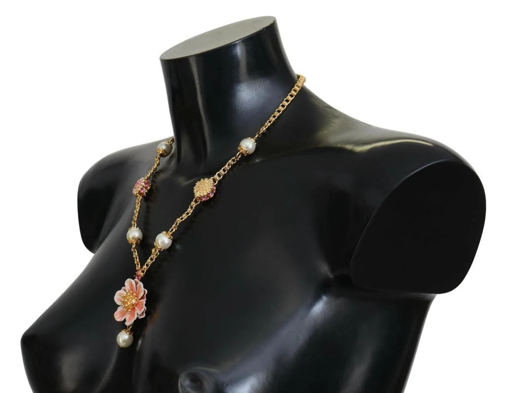 Dolce & Gabbana Gold Tone Floral Crystals Pink Embellished Necklace 2