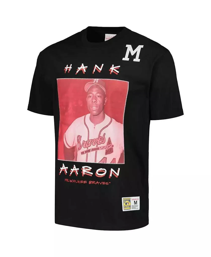 Mitchell & Ness Men's Hank Aaron Black Milwaukee Braves Cooperstown Collection Heavyweight Premium Player Vintage Logo T-Shirt 4