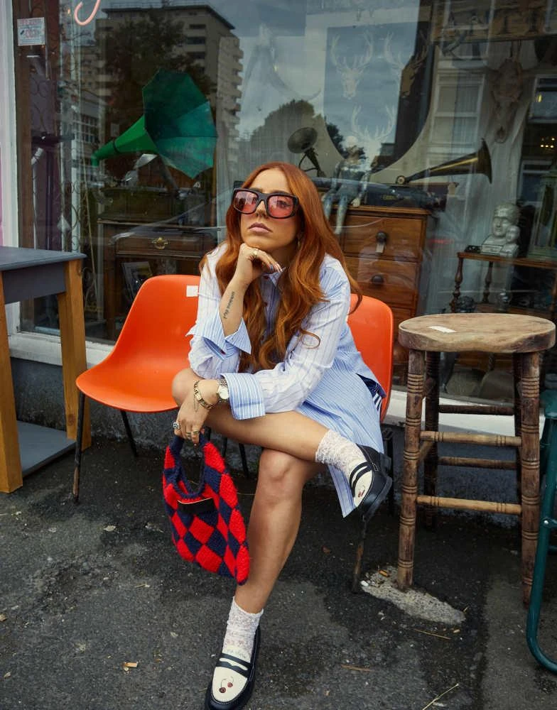 Labelrail Labelrail x Laura Elizabeth Klein tie-back detail oversized striped shirt in blue 2