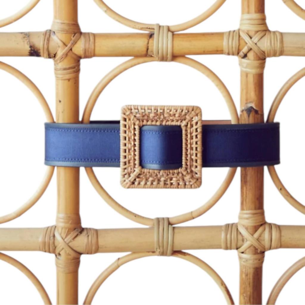 PAMELA MUNSON Rattan Buckle Belt In Navy