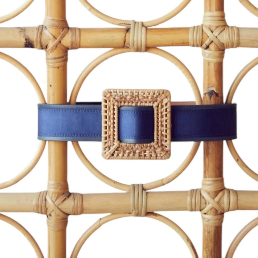 PAMELA MUNSON Rattan Buckle Belt In Navy 1