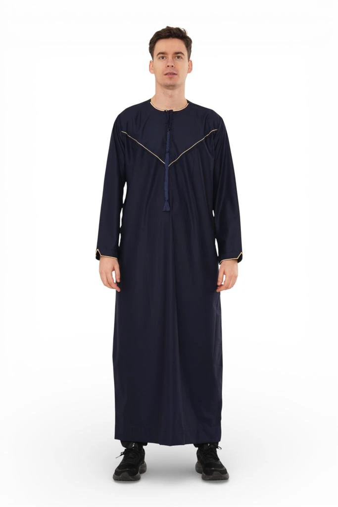 Arabic Thobes Men
s Ramadan Navy Blue Moroccan Jubba Robe Djellaba Eid Thobe - TT-007
