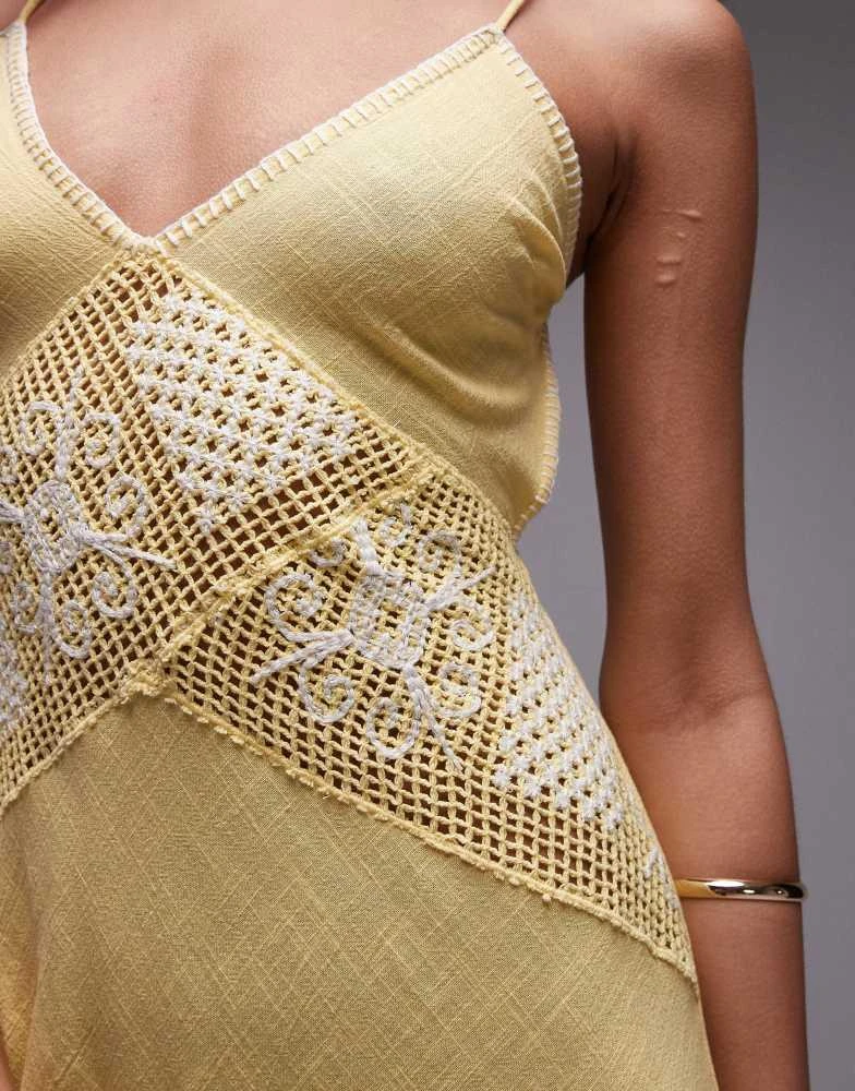 Topshop Topshop crochet linen mix sundress in yellow 2