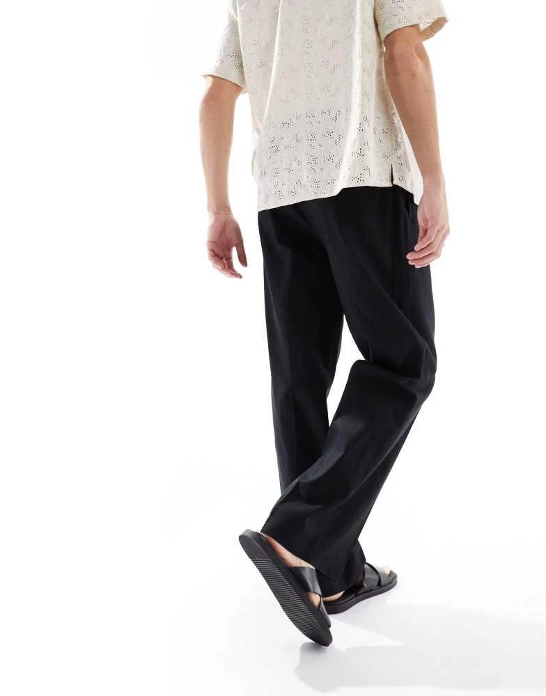 ASOS ASOS DESIGN smart wide leg linen blend trousers with front pleat in black 4