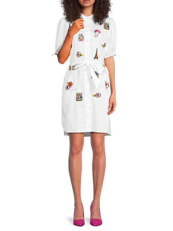 Karl Lagerfeld Paris ​Embroidered Cotton-Spandex Shirtdress 1