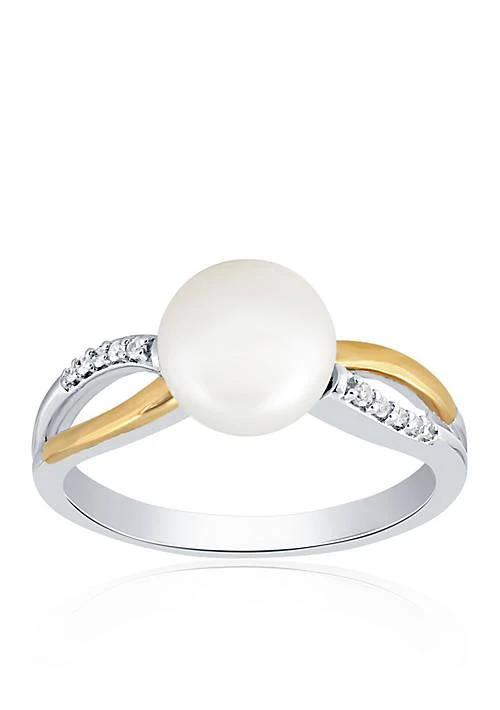 Belk & Co. Co. Freshwater Pearl Diamond Ring In Sterling Silver 14K Yellow Gold 1