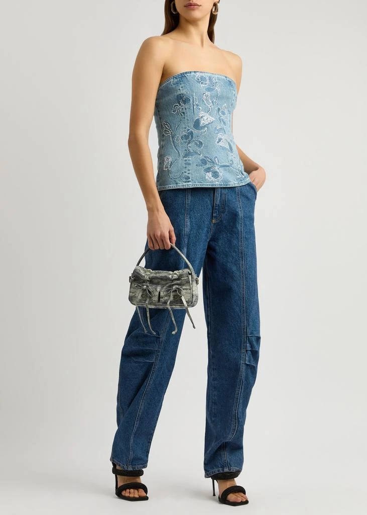 ROTATE SUNDAY Rhinestone strapless denim corset top 4